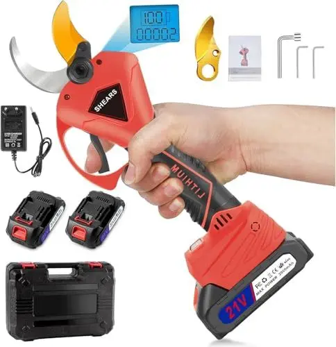 Produktbild: Elektrische Gartenschere, Akku-Elektrische Professionelle Max 50 mm, Scharfe Sk7-Klingen, 4000mAh Gartenschere mit Display,Gartenschere 900W mit bürstenlosem Motor für Gartenarbeit, Obstbäume