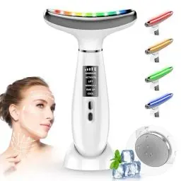 Produktbild: Elektrische Gesichtsmassagegerät Anti Falten, EMS Gerät Gesicht mit 6 Modi, Temperatur 45 °C Gua Sha Elektrisch für Anti-Aging, Straffung und Festigung Schlaffer Haut (4-Farben-LED-Modus-weiß)