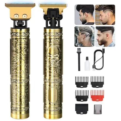 Produktbild: Elektrische Haarschneidemaschine Profi, Barttrimmer Herren Kabellos, Präzisions-T-Schneide, mit 4 Grenzkämmen, Bartpflege-Set für Männer, USB Typ-C Aufladung 1200mAh, Haartrimmer Geschenke für Männer