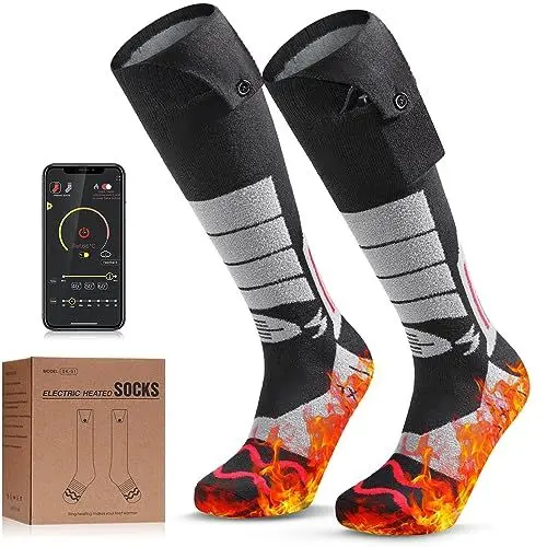 Produktbild: Elektrische Heizsocken,5000mAh Beheizbare Socken Wiederaufladbar Skisocken mit 3 Wärmeeinstellungen und APP-Fernbedienung,2022 Batterie Heizsocken Damen Herren für Wandern Camping Skifahren Jagd