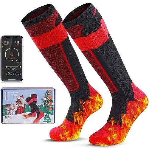 Produktbild: Elektrische Heizsocken,5000mAh Beheizbare Socken Wiederaufladbar Skisocken mit 3 Wärmeeinstellungen und APP-Fernbedienung,2023 Batterie Heizsocken Damen Herren für Wandern Camping Skifahren Jagd (XL)