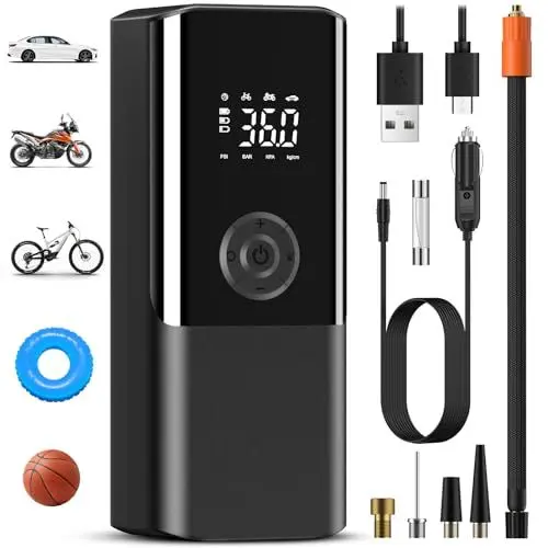 Produktbild: Elektrische Luftpumpe-Akku Luftpumpe Kompressor Akku Pump Electric 150PSI 6000mAh Tragbarer Akku Kompressor mit Digitale LCD-Bildschirm Pressure Gauge Mini Fahrradpumpe Elektrisch für Auto(Black)