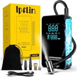 Produktbild: Elektrische Luftpumpe, 150 PSI Tragbare Akku Kompressor 12V 6000mAh, Wiederaufladbarer Luftpumpe Fahrrad mit LED-Licht, Elektrische Fahrradpumpe für Auto, E-Bike, Motorrad