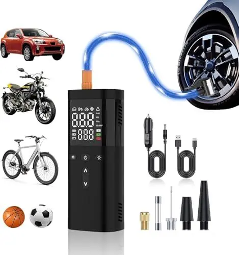 Produktbild: Elektrische Luftpumpe Fahrrad, Luftpumpe 150PSI Elektrischer Kompressor mit LED-Licht, Wiederaufladbare Reifenpumpe für Auto,Fahrrad, e-Bike, Bälle,Motorrad