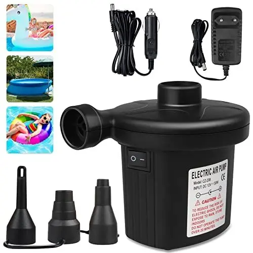 Produktbild: Elektrische Luftpumpe Luftmatratze 2 in 1 Schnelle Inflate Deflate, Luftpumpe Elektrisch Luftmatratze Pumpe mit 3 Luftdüse, Tragbare Luftpumpe für Matratze Sofa Pool Planschbecken Schlauchboot