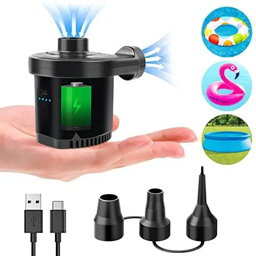 Produktbild: Elektrische Luftpumpe Luftmatratze Akku 2 in 1 Inflate Deflate, Luftpumpe Elektrisch USB Luftmatratze Pumpe mit 3 Luftdüse, Tragbare Luftpumpe für Luftmatratze Matratze Pool Planschbecken Schlauchboot