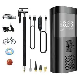 Produktbild: Elektrische Luftpumpe mit 6000mAh Akku Luftpumpe, 150PSI Luftpumpe Elektrisch Fahrradluftpumpe Kompressor mit LCD-Bildschirm Reifenpumpe für Fahrrad, Motorrad, Auto, Als Taschenlampe und Powerbank