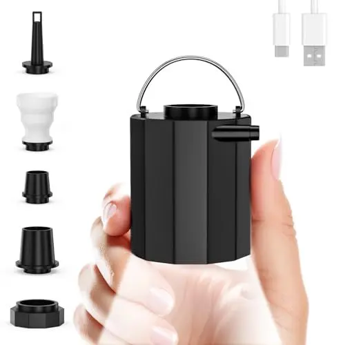 Produktbild: Elektrische Luftpumpe mit Lampe für Luftmatratze, Tragbare Mini Pumpe mit 1600mAh Akku USB Aufladbar zum Aufblasen u. Absaugen für Luftbett Schwimmring Kleidungsvakuumbeutel