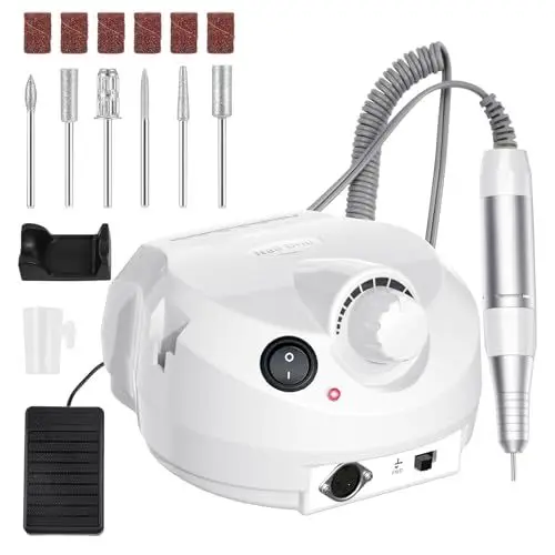 Produktbild: Elektrische Nagelfräser, AISEELY Elektrische Nagelfeile, 30000 u/Min Nagelmaschine mit Fußpedal, Einstellbarer Nagelschleifer Acryl Nägel, Weiß oder Gold Werden nach dem Zufallsprinzip Versendet