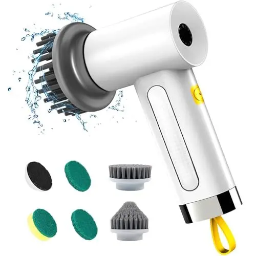 Produktbild: Elektrische Reinigungsbürste,Spin Scrubber für Bad und Fugen,Cleaning Brush für Haushalt mit 5 Bürstenkopfe,2 Modi Perfekt für Tiefe reinigen von Fliesen,Küche,Grille,Glas und Reifen-led Anzeige