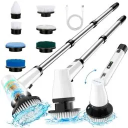 Produktbild: Elektrische Reinigungsbürste, 420Rpm/Mins Electric Spin Scrubber mit 7 Austauschbare Bürstenköpf und Verstellbarem Verlängerungsarm, Schnurlose Reinigungsbürste für Bad, Küche, Fliesen, Böden, Auto