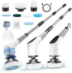Produktbild: Elektrische Reinigungsbürste, 8 in 1 Electric Cleaning Brush mit austauschbaren Bohrbürstenköpfen, Wanne mopSet, Elektrische Putzbürste mit Verstellbarem Griff für Bad Küche Auto Fußboden