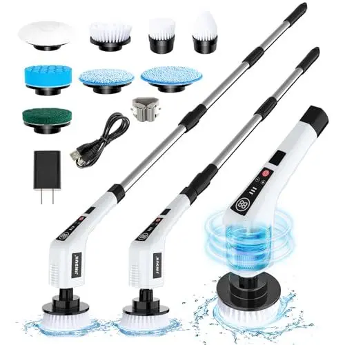 Produktbild: Elektrische Reinigungsbürste, Electric Spin Scrubber mit 8 Bohrbürstenköpfen, 260/360/460 DREI Einstellbare Geschwindigkeiten,25-130CM Verstellbarem Verlängerungs Griff für Bad Küche Auto Fußboden