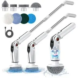 Produktbild: Elektrische Reinigungsbürste, Electric Spin Scrubber mit 8 Bohrbürstenköpfen, 4 Winkelanpassung(90°120°150°180°), Elektrische Bürste zum Putzen mit Verstellbarem Griff für Bad Fliesenboden Küche Auto