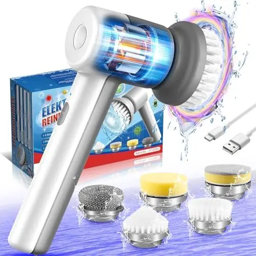 Produktbild: Elektrische Reinigungsbürste Elektrisch mit 5 Bürste, Multifunktionale Wasserdicht USB 2 Drehzahlen Elektrischer Schrubber mit Stiel Putzbürste Elektrisch, Electric Spin Scrubber für Auto Bad Dusche