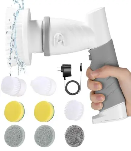 Produktbild: Elektrische Reinigungsbürste Schnurlos, Electric Cleaning Brush, Reinigungsbürste Elektrisch mit 8 Austauschbaren Bohrbürstenköpfen, Elektrische Bürste Zum Putzen mit Griff, Electric Spin Scrubber