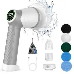 Produktbild: Elektrische Reinigungsbürste, Spin Scrubber für Bad, Schnurlose Reinigungsbürste mit 7 Reinigungsköpfen, 2 einstellbare Geschwindigkeiten, Druckerkennung, Led Anzeige Cleaningbrush für Tiefenreinigung