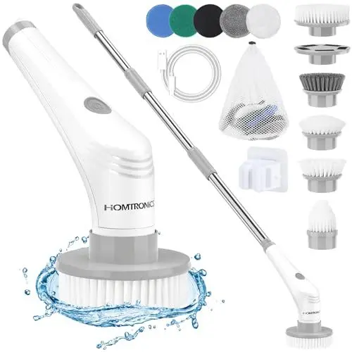 Produktbild: Elektrische Reinigungsbürste, (Upgrade-Version)(IPX8 Wasserdicht) Homtronics Elektrische Bürste mit 10 Austauschbaren Bohrbürstenköpfen, Electric Spin Scrubber für Haushalt, Bad, Fliesenboden und Auto