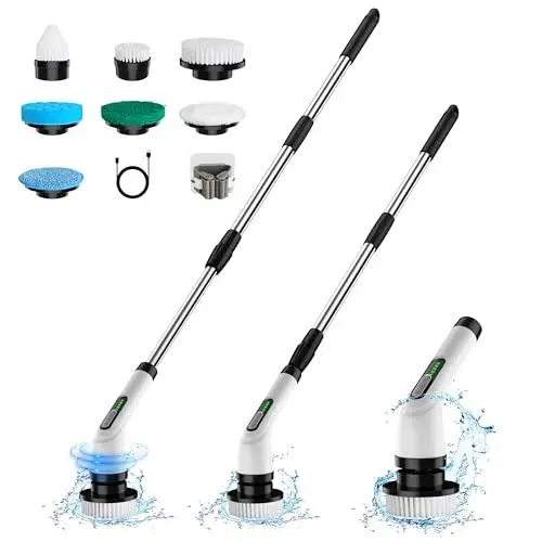 Produktbild: Elektrische Reinigungsbürste, Upgrade 7-in-1 Elektrische Reinigungsbürste, 420 U/min, Leistungsstarke Reinigung, Verlängerungsarm für Küche, Auto, Fliesen, Wand, Boden, Dusche
