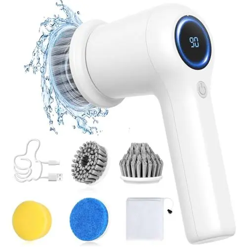 Produktbild: Elektrische Reinigungsbürste, Uythumidid CB11 Spin Scrubber für Bad, Fugenreiniger Elektrisch, Electric Cleaning Brush mit Led Anzeige, 4 Bürstenkopf for für Haushalt, Fliesen, Küche und Reifen
