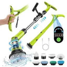 Produktbild: Elektrische Reinigungsbürste mit 3 Geschwindigkeiten, Elektrische Putzbürste Elektrischer Schrubber mit 8 Austauschbaren Bohrbürstenköpfen, Electric Spin Scrubber mit Verstellbarer Langgriff & Display