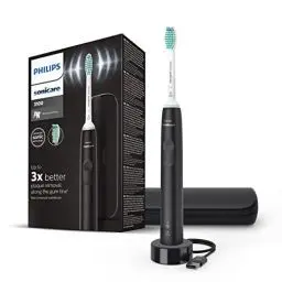 Produktbild: Philips Sonicare 3100 elektrische Zahnbürste, Schallzahnbürste, Andruckkontrolle und Timer, Reiseetui, Schwarz, HX3673/14