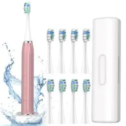 Produktbild: Elektrische Schallzahnbürste - Reisezahnbürsten Elektrische Schallzahnbürste, Kabelloses Laden, Elektrische Zahnbürste mit 8 Köpfen (Rosa)