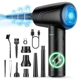 Produktbild: JoyGeek Elektrische Staubgebläse 3-Gang 120000 U/min Druckluftspray, 9000mAh Akku Tastatur Reinigungsset, Compressed Air Duster mit LED-Licht und Reinigungsbürste, für PC/Sofa/Auto/Tastatur/Kamera