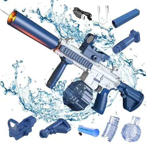 Produktbild: Elektrische Wasserpistole für Erwachsene, TGKYK USB-Laden Automatische Wasserpistole mit 2 Wasserflasche, Beleuchtete Front, Wasserpistole Erwachsene, Wasserspritzpistole Elektrisch für Pool Strand