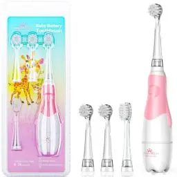 Produktbild: Elektrische Zahnbürste Kinder Baby Zahnbürste Kinderzahnbürste Elektrisch ab 1 2 3 Jahre mit LED-Licht Integrierter Timer 90% abgerundeten Borsten Babyzahnbürste für Kleinkind (Rosa)