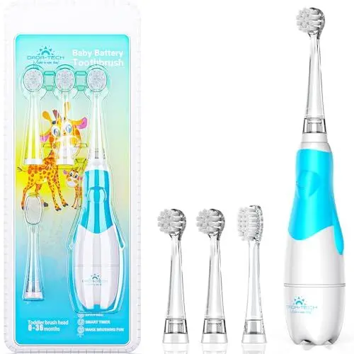 Produktbild: Elektrische Zahnbürste Kinder Baby Zahnbürste Kinderzahnbürste Elektrisch ab 1 2 3 Jahre mit LED-Licht Integrierter Timer 90% abgerundeten Borsten Babyzahnbürste für Kleinkind ab 6 Monate (Blau)