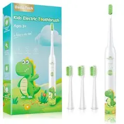 Produktbild: Elektrische Zahnbürste Kinder ab 3-6-10-18 Jahre mit Timer, 90% Abgerundete Borsten Gewohnheitsbildende Sticker 3 Modi 31000VPM Schallzahnbürste Kinder (Dinosaurier Weiß)