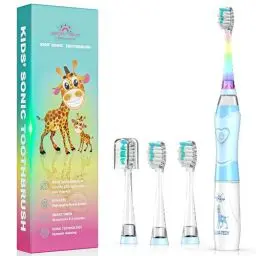 Produktbild: Elektrische Zahnbürste Kinder ab 3-6-8-12 Jahre mit buntem Regenbogen-LED-Licht Integrierter Timer 90% abgerundeten Borsten Schallzahnbürste für Kleinkind (Kind Blau)