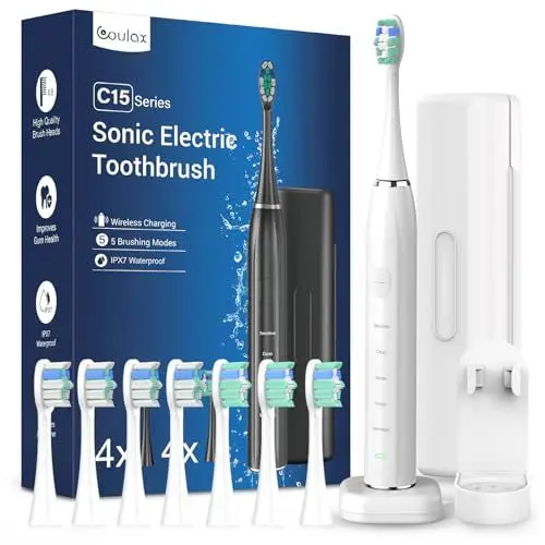 Produktbild: Elektrische Zahnbürste Schallzahnbürste für Erwachsene - Whitening Ultraschall Zahnbürsten Elektrisch mit Reiseetui und Ladestation, Electric Toothbrush Mit 8 Bürstenköpfe, 5 Putzmodi, 40000VPM