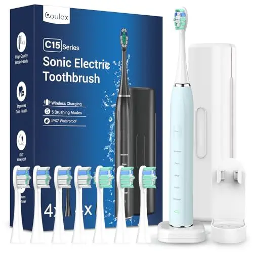 Produktbild: Elektrische Zahnbürste Schallzahnbürste für Erwachsene - Whitening Ultraschall Zahnbürsten Elektrisch mit Reiseetui und Ladestation, Electric Toothbrush Mit 8 Bürstenköpfe, 5 modi, 40000VPM