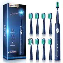 Produktbild: Elektrische Zahnbürste, Schallzahnbürste für Erwachsene und Kinder Electric Toothbrush mit 5 Putzmodi Integrierter Timer und 9 Zahnbürstenköpfen Ultraschall Zahnbürsten (Blau)