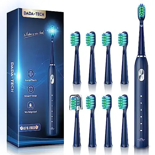 Produktbild: Elektrische Zahnbürste, Schallzahnbürste für Erwachsene und Kinder Electric Toothbrush mit 5 Putzmodi Integrierter Timer und 9 Zahnbürstenköpfen Ultraschall Zahnbürsten (Blau)