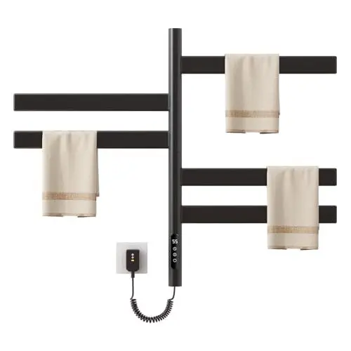 Produktbild: Elektrischer Handtuchtrockner 180° drehbar, WiFi Schwarz elektrischer Handtuchhalter, 680 x 450 mm, intelligentes Handtuchwärmer, elektrischer Handtuchtrockner-WiFi Black