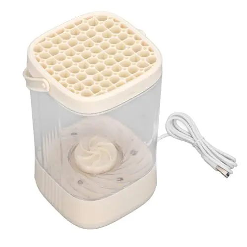 Produktbild: Elektrischer Make-up-Pinselreiniger, Transparenter Körper, 2 Reinigungsmodi, Trocknungsfunktion, für den Salon zu Hause (Beige)