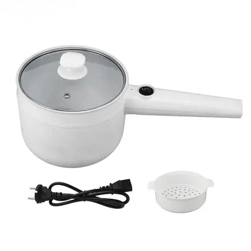 Produktbild: Haofy Elektrischer -Kochtopf mit Dampfkorb – 1,8 L, Multifunktional, Antihaftbeschichtet, 2 Geschwindigkeitsstufen Einstellbar, 600 W – Ideal für Steak, Eiersuppe und Ramen, Haofyzb35ngea6w-11,