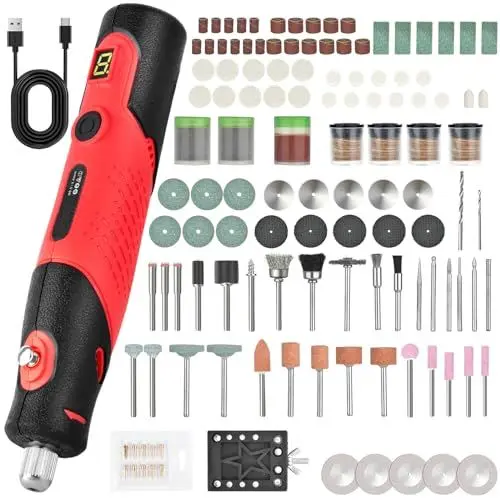 Produktbild: Elektrischer Multifunktionswerkzeuge Akku 4.2 V Rotationswerkzeug: Rotationswerkzeug mit 343 Zubehörteilen, 5 Geschwindigkeiten, wiederaufladbar über USB, Gravieren, Schneiden, Bohren, Polieren 1
