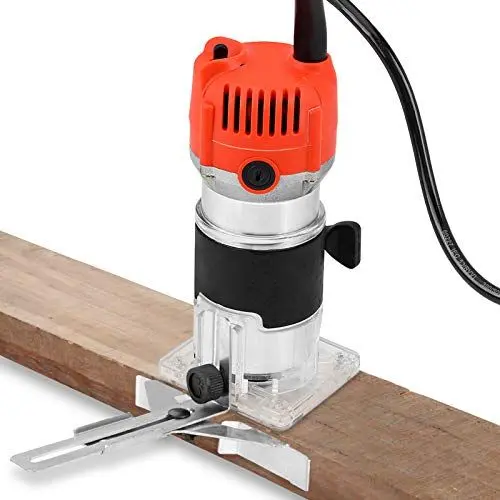 Produktbild: Elektrischer Oberfräse, 220v Kantenfräse Einhandfräse Professional Holzfräse Handfräse mit Transparenter Grundkantenführung, für Holz Oberflächenbearbeitung von Kurvenschneiden 30000R/MIN 6.35 mm