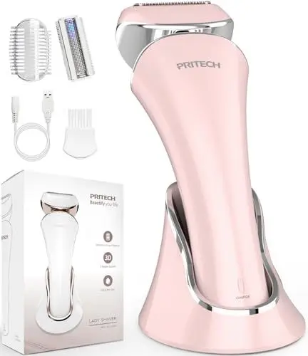 Produktbild: Elektrischer Rasierer für Frauen, Damenrasierer, Bikini-Trimmer, Körperhaarentfernung für Beine und Achselhöhlen, schmerzlos, kabellos, wiederaufladbar, nass und trocken (Rosa)