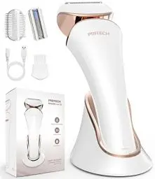 Produktbild: Elektrischer Rasierer für Frauen, Damenrasierer, Bikini-Trimmer, Körperhaarentfernung für Beine und Achselhöhlen, schmerzlos, kabellos, wiederaufladbar, nass und trocken, goldfarben und weiß
