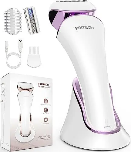 Produktbild: Elektrischer Rasierer für Frauen, Damenrasierer, Bikini-Trimmer, Körperhaarentfernung für Beine und Achselhöhlen, schmerzlos, kabellos, wiederaufladbar, nass und trocken, lila und weiß