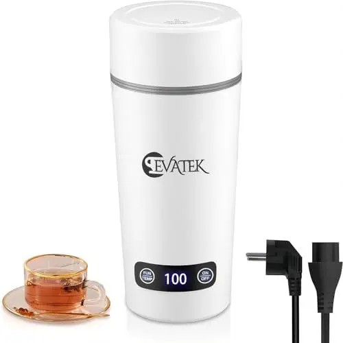 Produktbild: EVATEK Elektrischer Reise-Wasserkocher, 4 Stufen Temperaturkontrolle & Trockengehschutz, 304 Edelstahl, Tragbar 350ml Mini-Wasserkocher für Reisen (Weiß)