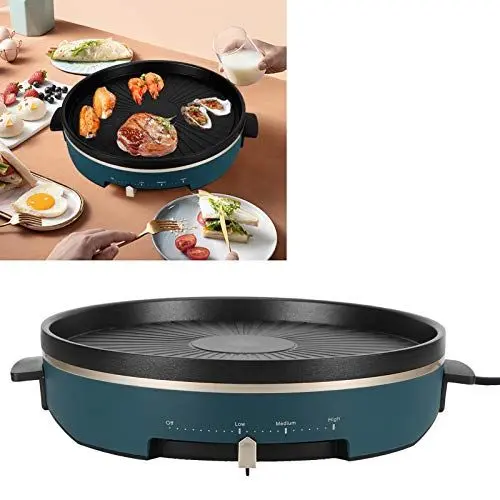 Produktbild: Elektrischer Tischgrill, 1200W Rauchfreier Elektrogrill Grill mit Einstellbarer Temperatur und Antihaftbeschichtung für Bratsteak Fische Eier Hühnerflügel Schinken 50-250 ℃(EU 220V)