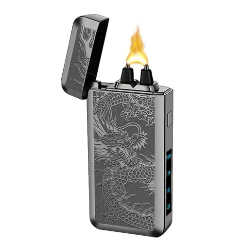 Produktbild: Elektrisches Winddicht Cool Flame elektrisch Feuerzeug Arc Feuerzeugs Kerzenfeuerzeug-mit LED Display Wiederaufladbares Feuerzeug（Schwarzer Drache）