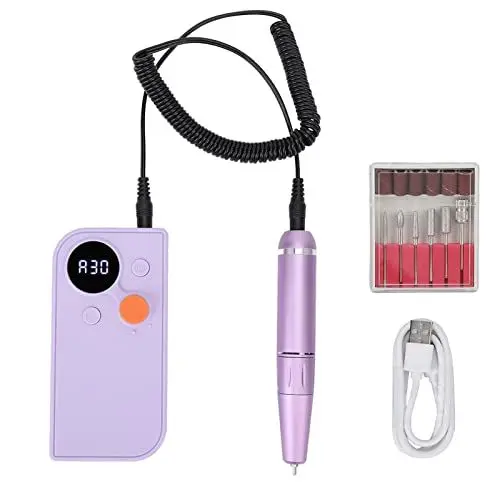 Produktbild: Elektrisches Nagelbohrer-Set, 30000 U/min Einstellbare Maniküre-Pediküre-Maschine mit Nagelbohrern, 2600 MAh Nagelbohrer-Feilen-Polierwerkzeug(Lila)