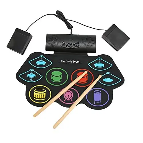 Produktbild: Elektrisches Schlagzeug-Pad für von 4 Bis 10 Jahren, 9 Pads, Elektronisches Schlagzeug-Set mit BT-Funktion, Simuliertes Schlagzeug-Übungs-Pad, Eingebauter HiFi-Lautsprecher